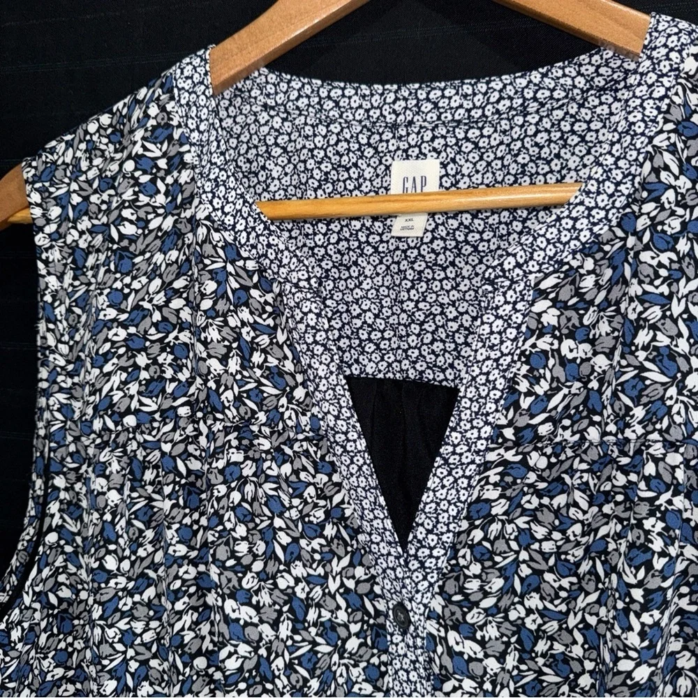 Gap womens blue floral sleeveless drawstring waist dress v neck size XXL - Picture 7 of 11